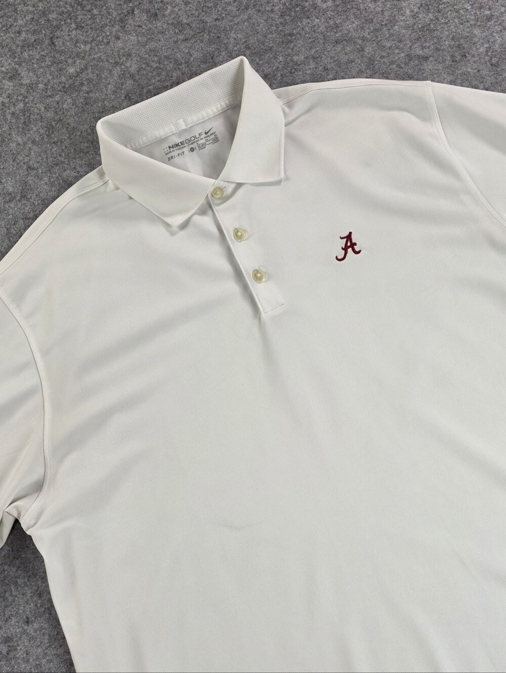 Nike Dri-FIT White Polo Shirt with Crimson 'A' Embroidery Alabama Roll Tide NCAA
